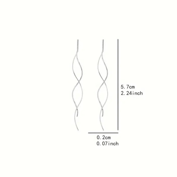 Silver Wavy Tassel Textured Drop Earrings - Picture 4 of 5